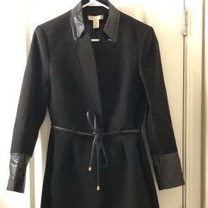 H&M Black Coat w/ Faux Leather Trim